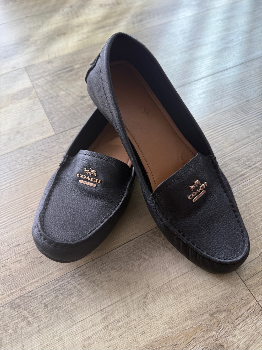 COACH Black Leather Slip-On Marley Loafers